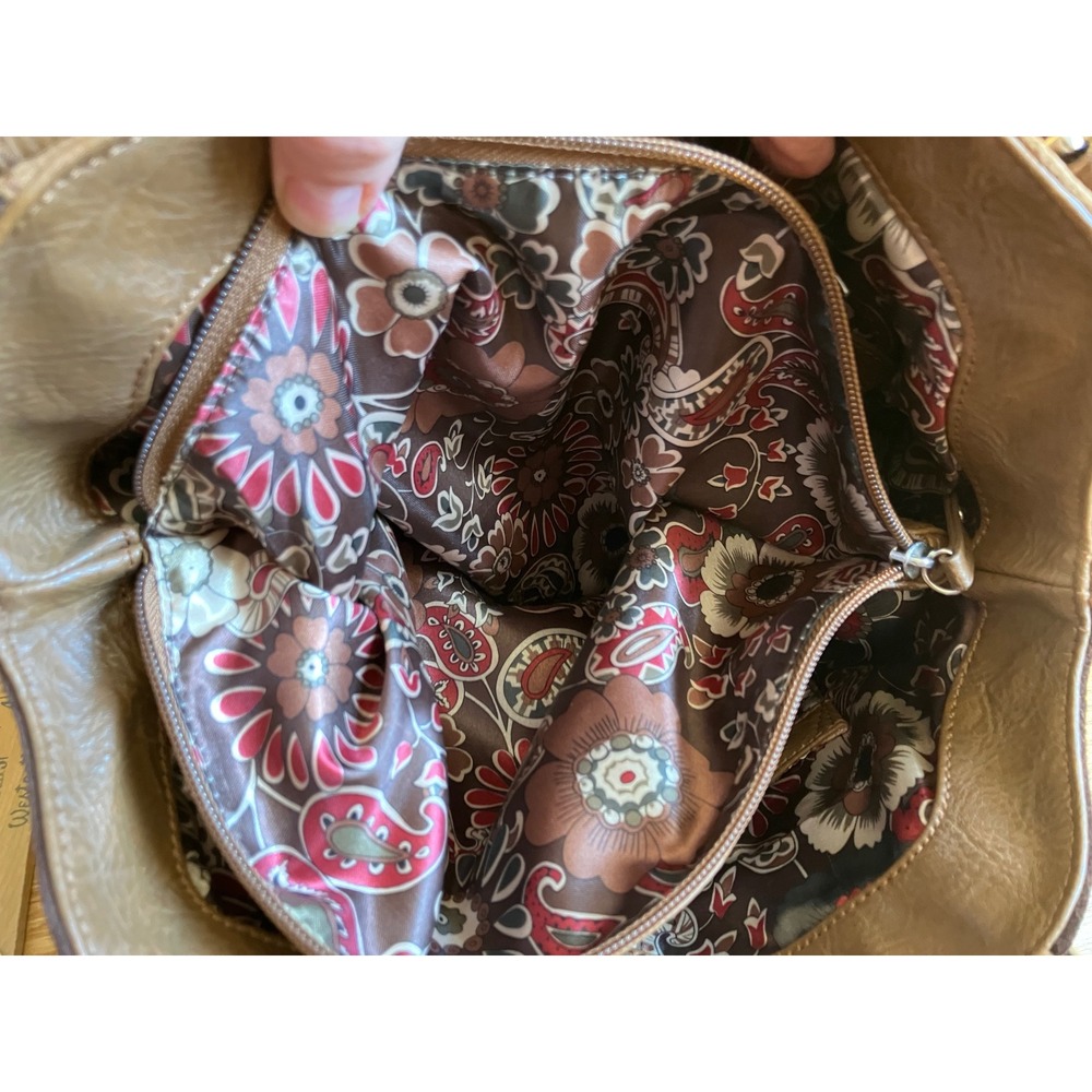 Vtg Tignanello Brown Leather Suede Hobo Shoulder Bag Floral Paisley Lining - Picture 4 of 10
